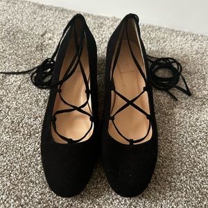 J-Crew Black Suede Lace Up Low Heels